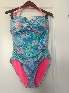 Lilly Pulitzer Blue Floral One-Piece Swimsuit, Celestial Seas Print